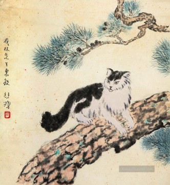 徐悲鸿 Xu Beihong Ju Peon Werke - Xu Beihong Katze alte China Tinte